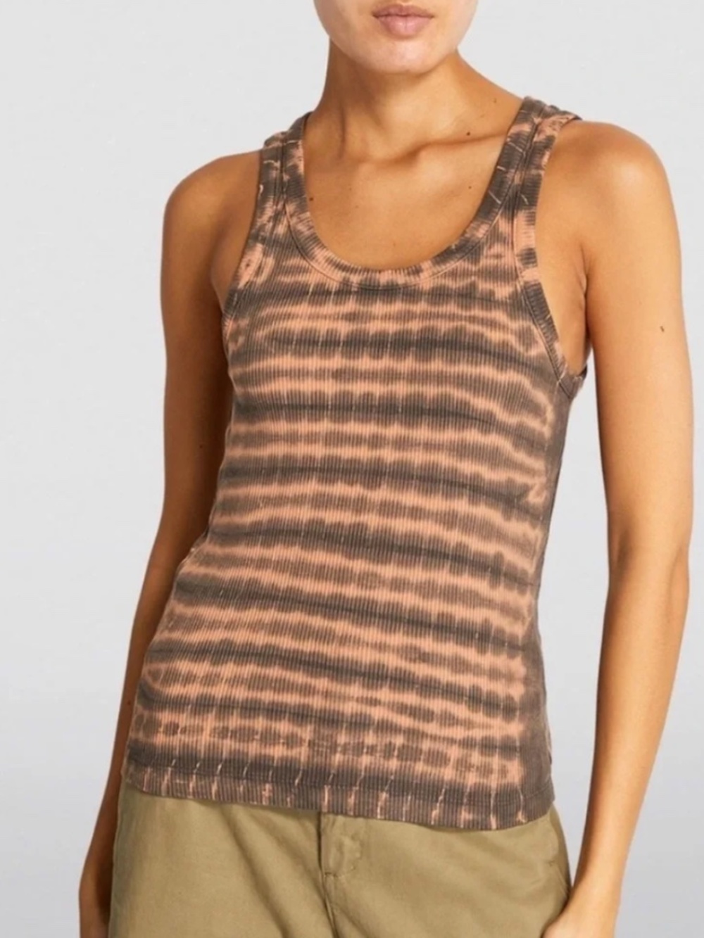 Agolde Poppy Tie Dye Rib Knit Tank Grapefruit Nebula Soft Cotton Tencel Blend S
